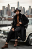 Barabas Wholesale Men's Fur Shawl Lapel Luxury Long Coat 4BHL03 Black