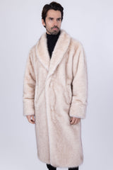 Barabas Wholesale Men's Fur Shawl Lapel Luxury Long Coat 4BHL04 Cream