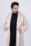 Barabas Wholesale Men's Fur Shawl Lapel Luxury Long Coat 4BHL04 Cream