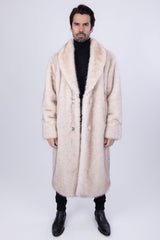 Barabas Wholesale Men's Fur Shawl Lapel Luxury Long Coat 4BHL04 Cream