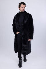 Barabas Wholesale Men's Fur Shawl Lapel Luxury Long Coat 4BHL04 Black