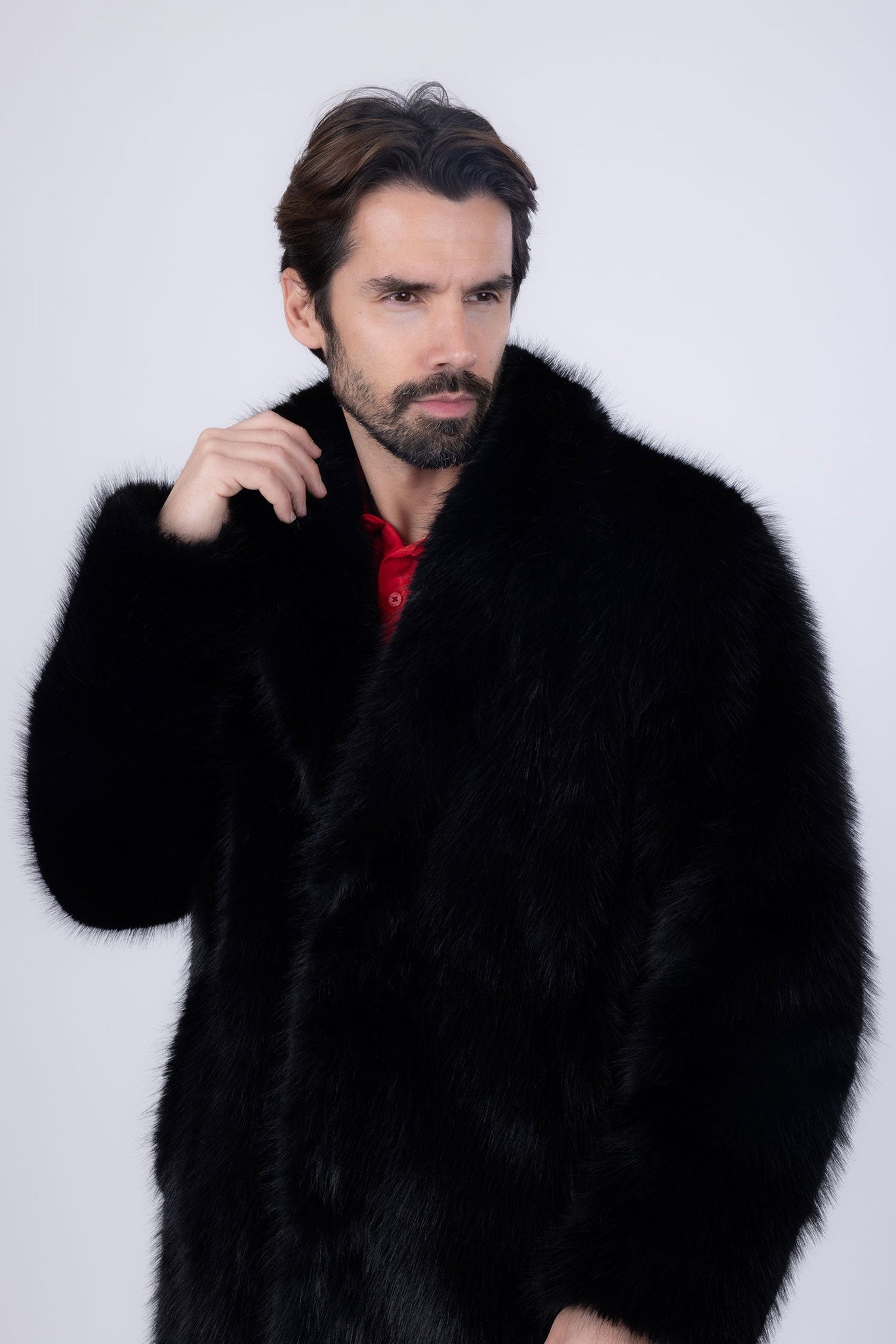 Barabas Wholesale Men's Fur Shawl Lapel Luxury Long Coat 4BHL04 Black