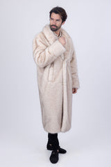 Barabas Wholesale Men's Fur Shawl Lapel Luxury Long Coat 4BHL04 Cream