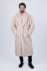 Barabas Wholesale Men's Fur Shawl Lapel Luxury Long Coat 4BHL04 Cream