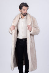 Barabas Wholesale Men's Fur Shawl Lapel Luxury Long Coat 4BHL04 Cream