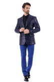 BARABAS Men's Linear Sequin Design Peak Lapel Blazer 4BL19 Blue
