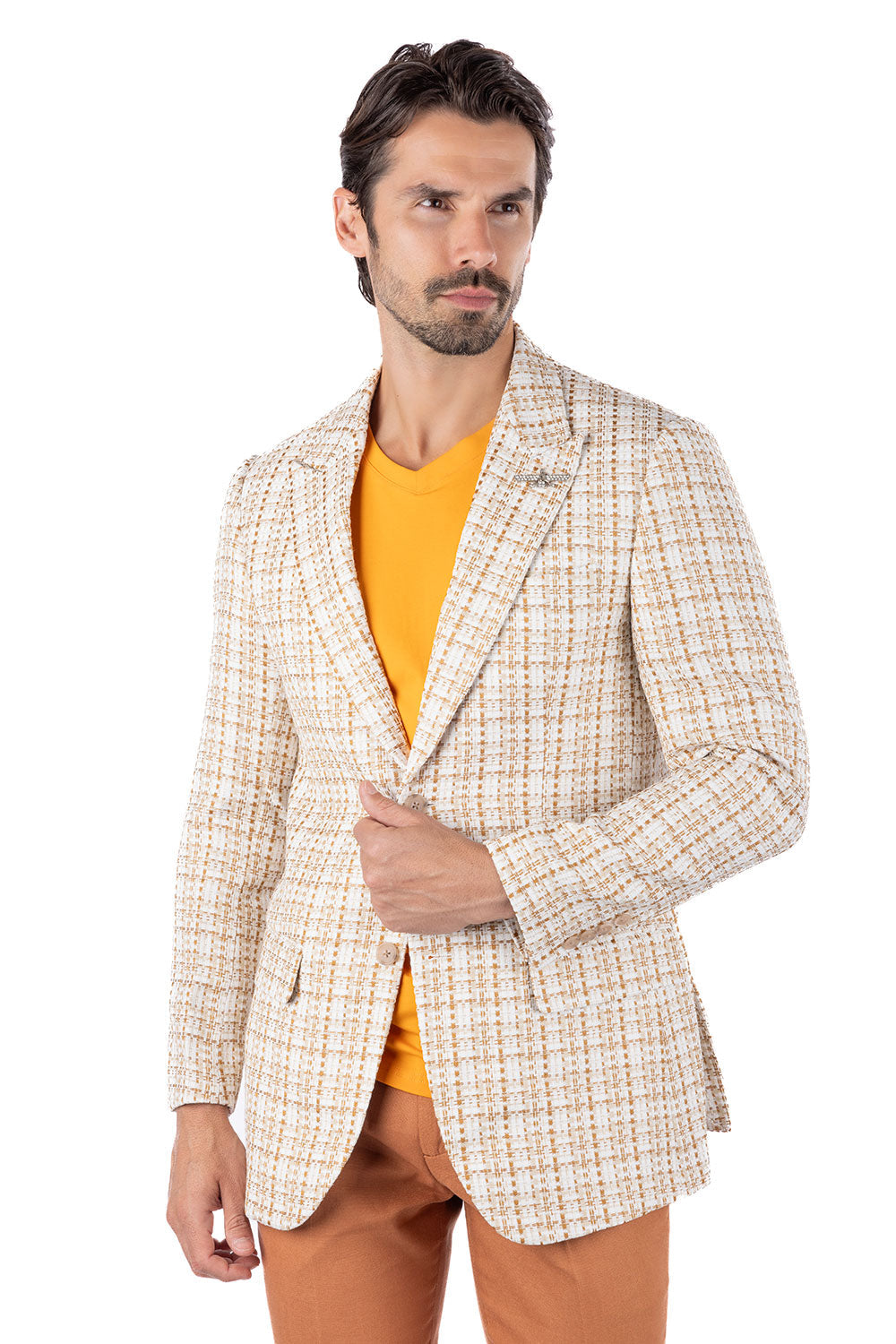 Barabas Men's Wholesale Weave Pattern Premium Peak Lapel Blazer 4BL24 Camel