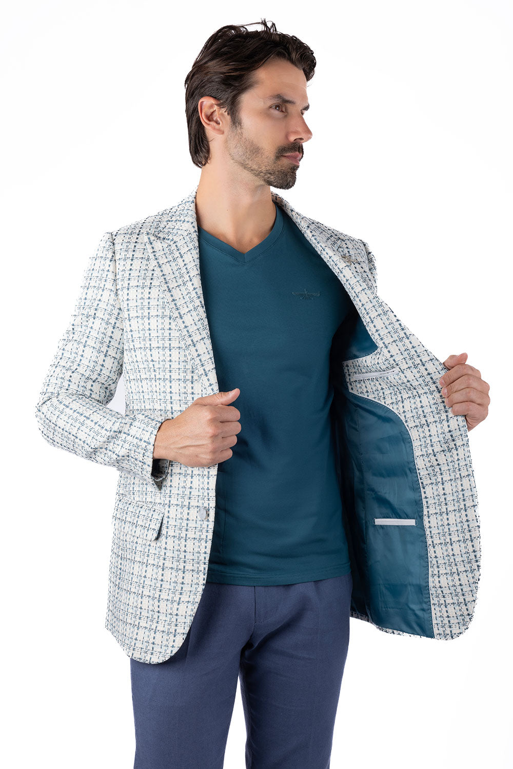 Barabas Men's Wholesale Weave Pattern Premium Peak Lapel Blazer 4BL24 Blue