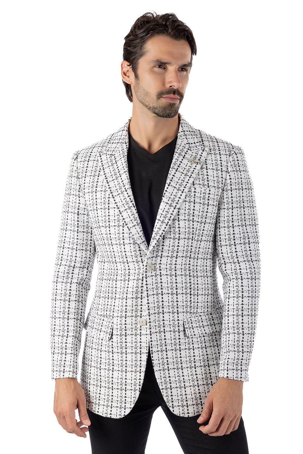 Barabas Men's Wholesale Weave Pattern Premium Peak Lapel Blazer 4BL24 White