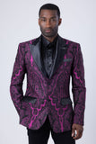 Barabas Men's Wholesale Fleur-De-Lis Wool Satin Peak Lapel Blazer 4BL38 Black Fuchsia