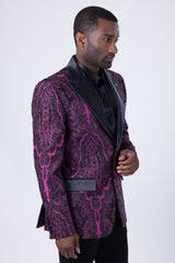 Barabas Men's Wholesale Fleur-De-Lis Wool Satin Peak Lapel Blazer 4BL38 Black Fuchsia