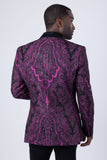 Barabas Men's Wholesale Fleur-De-Lis Wool Satin Peak Lapel Blazer 4BL38 Black Fuchsia