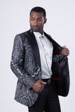 Barabas Men's Wholesale Fleur-De-Lis Wool Satin Peak Lapel Blazer 4BL38 Black Silver