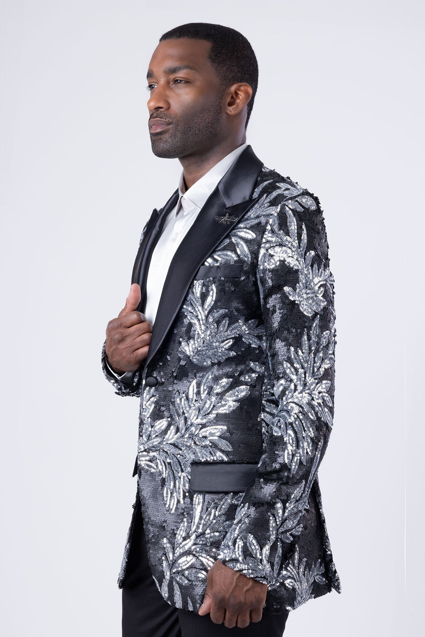 Barabas Wholesale Men's Floral Baroque Sequins Luxury Prom Blazer 4BL39 Black Silver