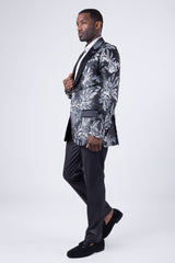 Barabas Wholesale Men's Floral Baroque Sequins Luxury Prom Blazer 4BL39 Black Silver