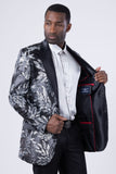 Barabas Wholesale Men's Floral Baroque Sequins Luxury Prom Blazer 4BL39 Black Silver