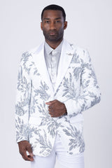 Barabas Wholesale Men's Floral Baroque Sequins Luxury Prom Blazer 4BL39 White Silver