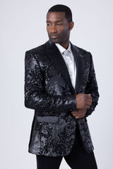 Barabas Wholesale Men's Floral Baroque Sequins Luxury Prom Blazer 4BL39 Black