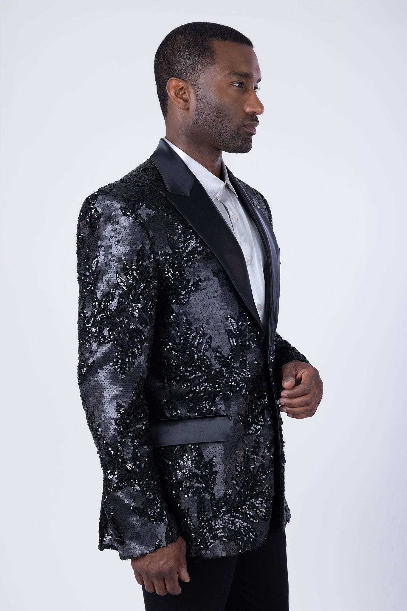 Barabas Wholesale Men's Floral Baroque Sequins Luxury Prom Blazer 4BL39 Black