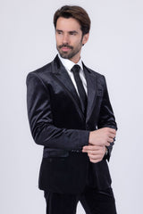 Barabas Wholesale Men's Velvet Solid Color Shine Luxury Blazer 4BL40 Black