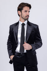 Barabas Wholesale Men's Velvet Solid Color Shine Luxury Blazer 4BL40 Black