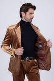 Barabas Wholesale Men's Velvet Solid Color Shine Luxury Blazer 4BL40 Coffee