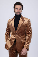 Barabas Wholesale Men's Velvet Solid Color Shine Luxury Blazer 4BL40 Coffee