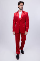 Barabas Wholesale Men's Velvet Solid Color Shine Luxury Blazer 4BL40 Red