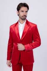 Barabas Wholesale Men's Velvet Solid Color Shine Luxury Blazer 4BL40 Red