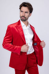 Barabas Wholesale Men's Velvet Solid Color Shine Luxury Blazer 4BL40 Red