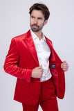 Barabas Wholesale Men's Velvet Solid Color Shine Luxury Blazer 4BL40 Red