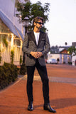 Barabas Wholesale Men's Checkered Wool Velvet Peak Lapel Shiny Blazer 4BL44 Black