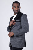 Barabas Wholesale Men's Checkered Wool Velvet Peak Lapel Shiny Blazer 4BL44 Black