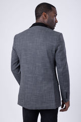 Barabas Wholesale Men's Checkered Wool Velvet Peak Lapel Shiny Blazer 4BL44 Black