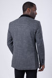 Barabas Wholesale Men's Checkered Wool Velvet Peak Lapel Shiny Blazer 4BL44 Black