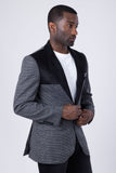 Barabas Wholesale Men's Checkered Wool Velvet Peak Lapel Shiny Blazer 4BL44 Black