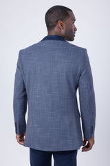 Barabas Wholesale Men's Checkered Wool Velvet Peak Lapel Shiny Blazer 4BL44 Blue