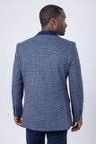 Barabas Wholesale Men's Checkered Wool Velvet Peak Lapel Shiny Blazer 4BL44 Blue