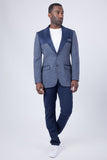 Barabas Wholesale Men's Checkered Wool Velvet Peak Lapel Shiny Blazer 4BL44 Blue
