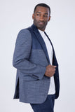 Barabas Wholesale Men's Checkered Wool Velvet Peak Lapel Shiny Blazer 4BL44 Blue