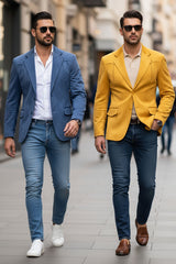 Barabas Wholesale Men's Velvet Matte Solid Peak Lapel Blazer 4BL56 Yellow Blue