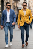 Barabas Wholesale Men's Velvet Matte Solid Peak Lapel Blazer 4BL56 Yellow Blue