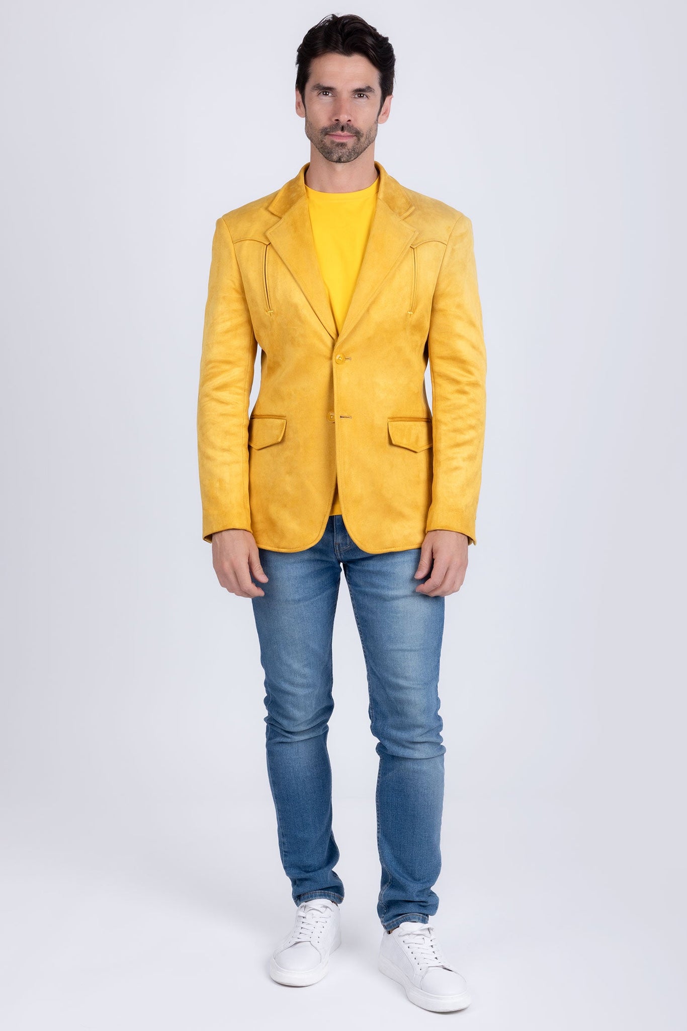 Barabas Men's Suede Matte Solid Peak Lapel Blazer 4BL56 Yellow