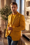 Barabas Wholesale Men's Velvet Matte Solid Peak Lapel Blazer 4BL56 Yellow