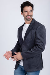 Barabas Men's Suede Matte Solid Peak Lapel Blazer 4BL56 Charcoal