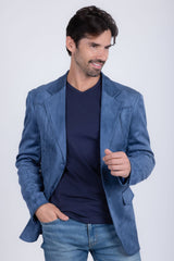 Barabas Wholesale Men's Suede Matte Solid Peak Lapel Blazer 4BL56 Blue