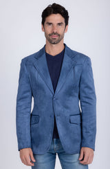 Barabas Wholesale Men's Suede Matte Solid Peak Lapel Blazer 4BL56 Blue