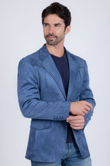 Barabas Wholesale Men's Suede Matte Solid Peak Lapel Blazer 4BL56 Blue