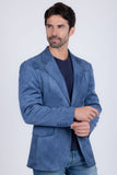Barabas Wholesale Men's Suede Matte Solid Peak Lapel Blazer 4BL56 Blue
