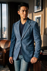 Barabas Wholesale Men's Velvet Matte Solid Peak Lapel Blazer 4BL56 Denim